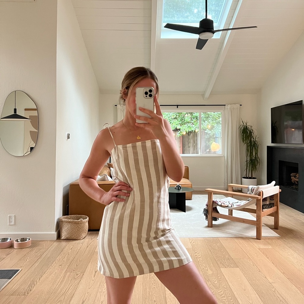 Like new linen blend striped mini dress